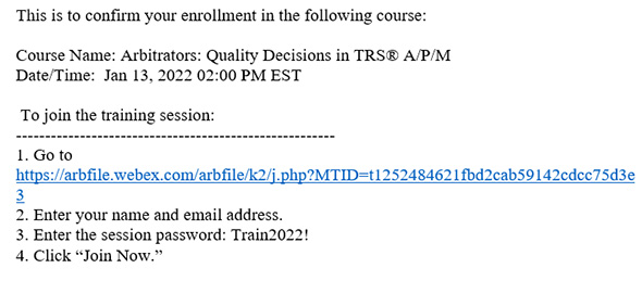 Example course enrollment email