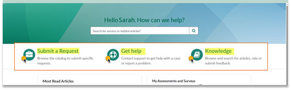 Screenshot of the member support portal landing page