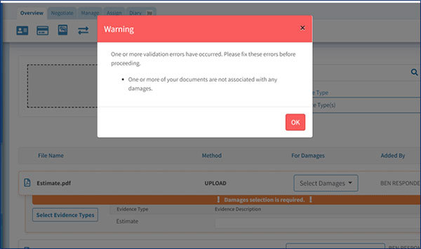 Screenshot of a warning box when one or more validation errors occurred